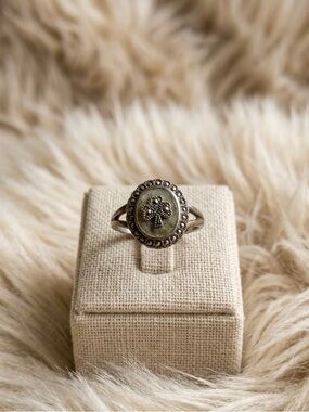 Solvar Sterling Silver Marcasite Celtic Clover Ring Irish Vintage Style Floral